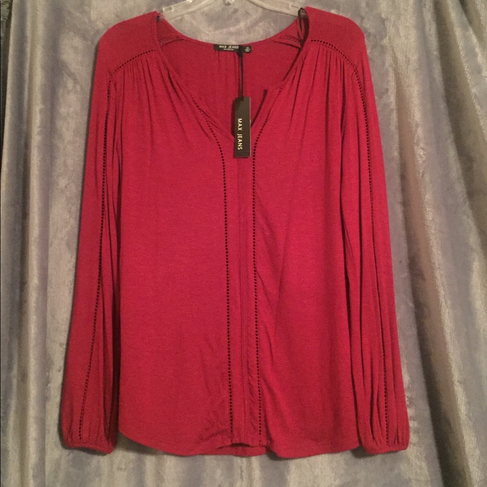 Max jeans Tibetan red long sleeved blouse.